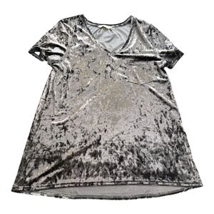 Spring + Mercer Shirt Womens Large Velvet Legging Tee Pewter Gray V-Neck Pocket